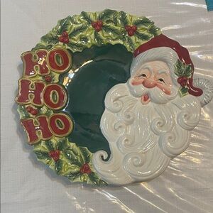 Fitz and Floyd Santa Plate with Green and Red Design